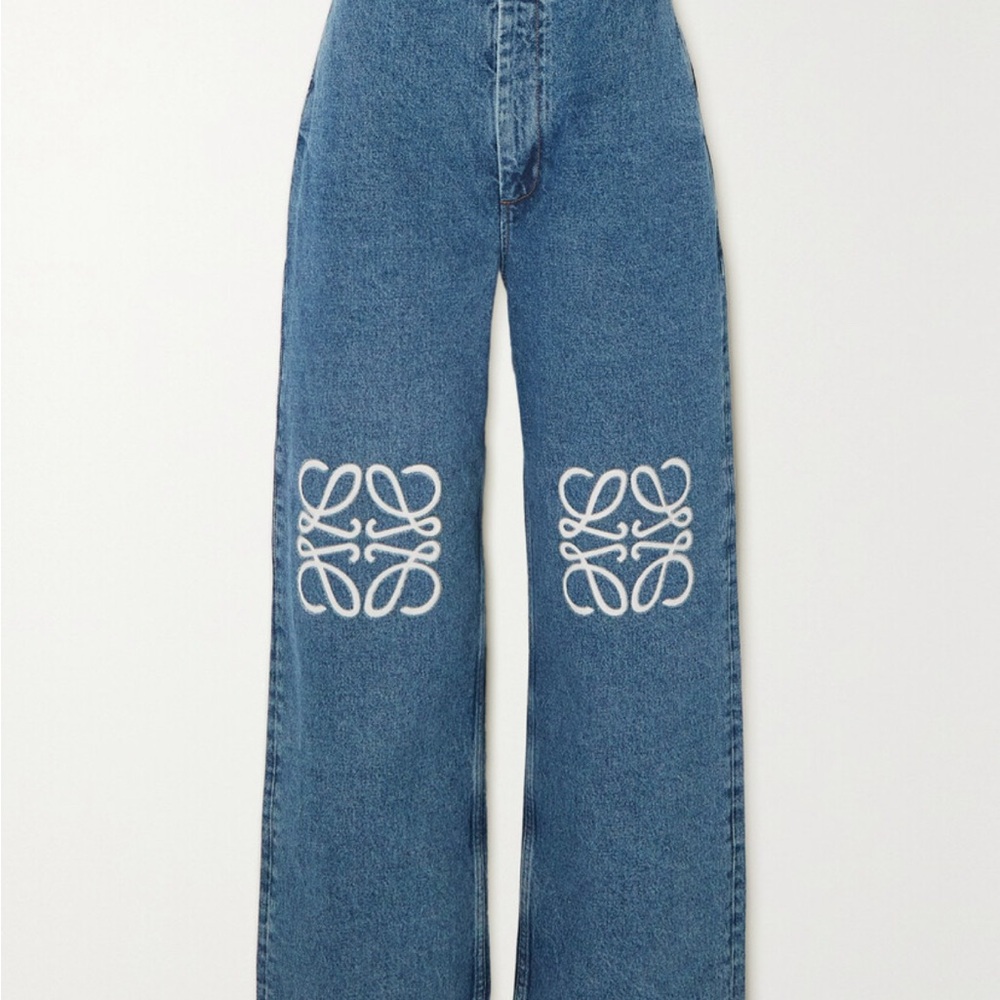 Loewe Blue Denim Jeans with White Embroidery